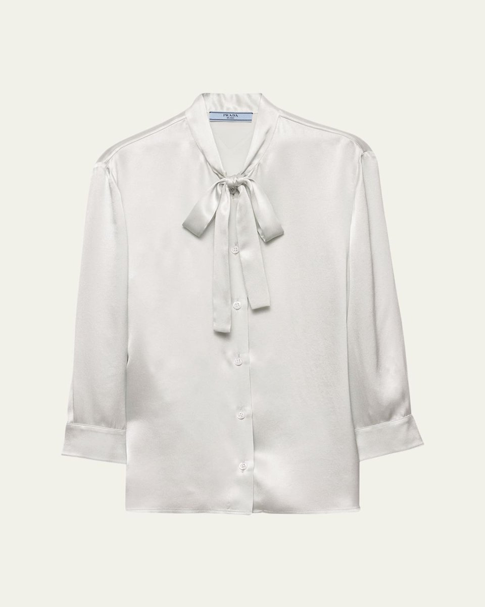 Bow-Neck Silk 3-4 Sleeve Blouse